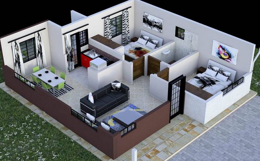 2 bedroom house plan in kenya with floor plans (amazing design