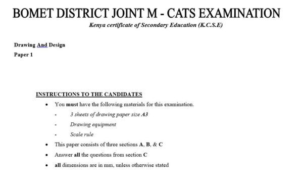 Drawing and Design KCSE Bomet Mock paper 1 (2017)