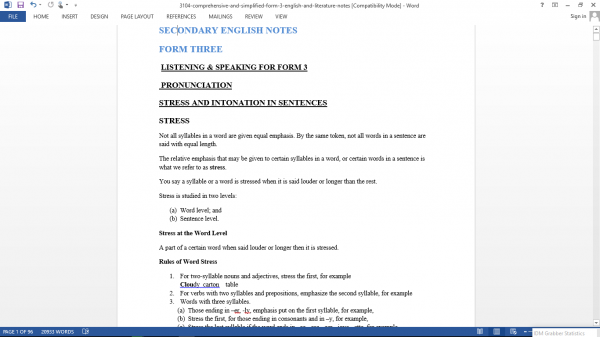 English Form Three Class Notes