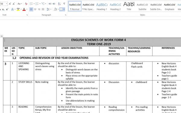 English Schemes of Work Form 4 with Inheritance 2019 (Term 1)