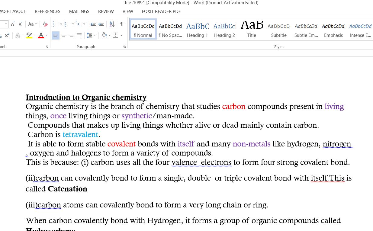 Form 3 Organic Chemistry Class Notes