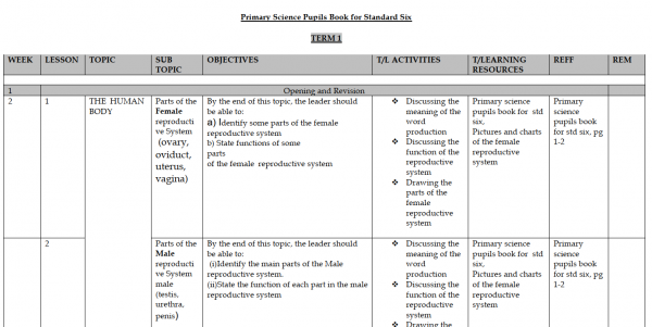 KLB Science Class 6 Schemes Of Work Term 1, 2 and 3