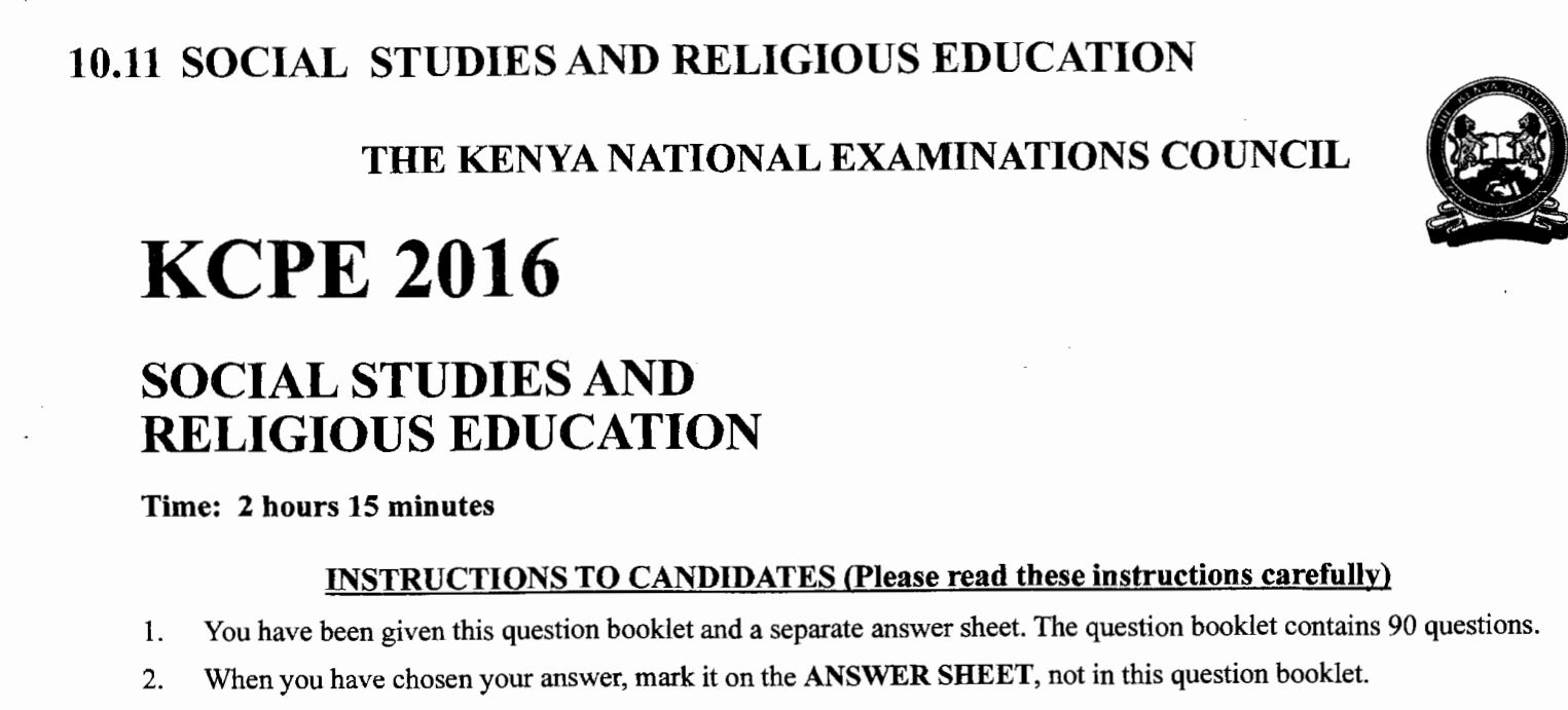 KNEC KCPE 2016 Past Papers with Marking Schemes , english, mathematics, social, science