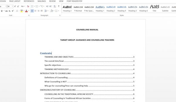 sample Guidance and Counseling Training Manual