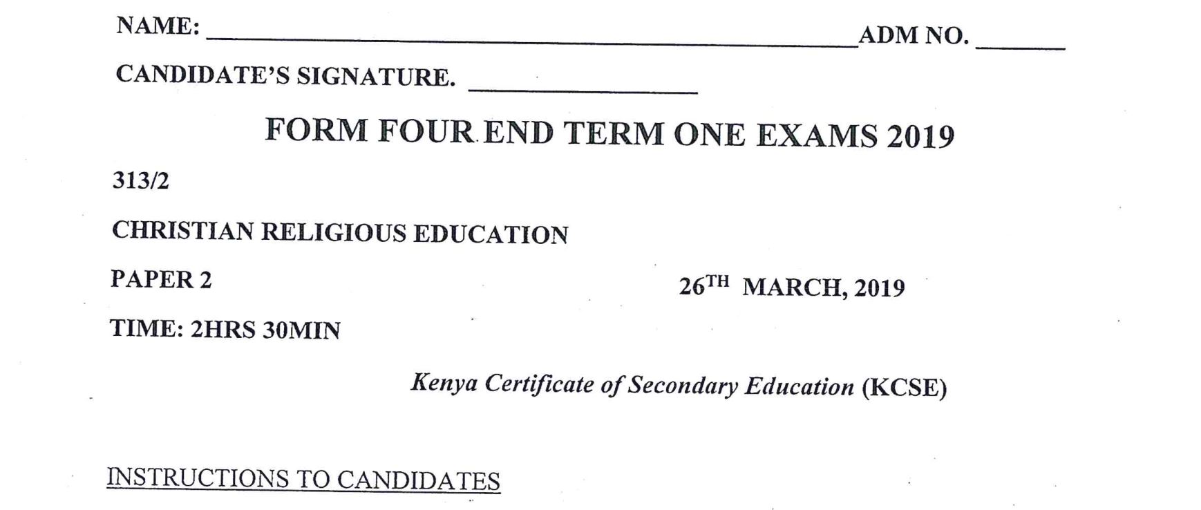 Maranda High Form 4 CRE Paper Two (End Term 1, 2019)