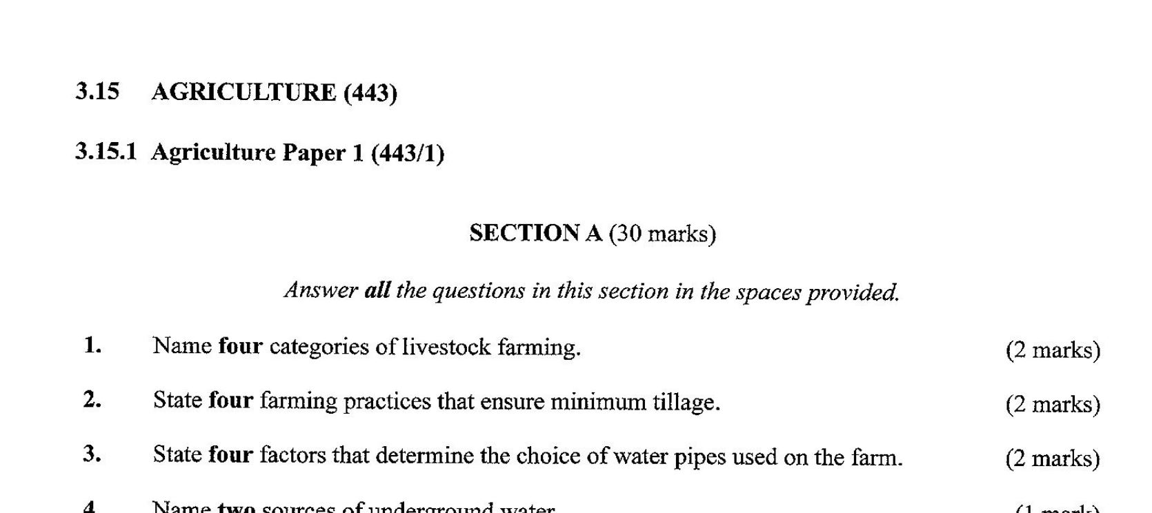 KCSE Agriculture Paper 1, 2018 with Marking Scheme (Answers)