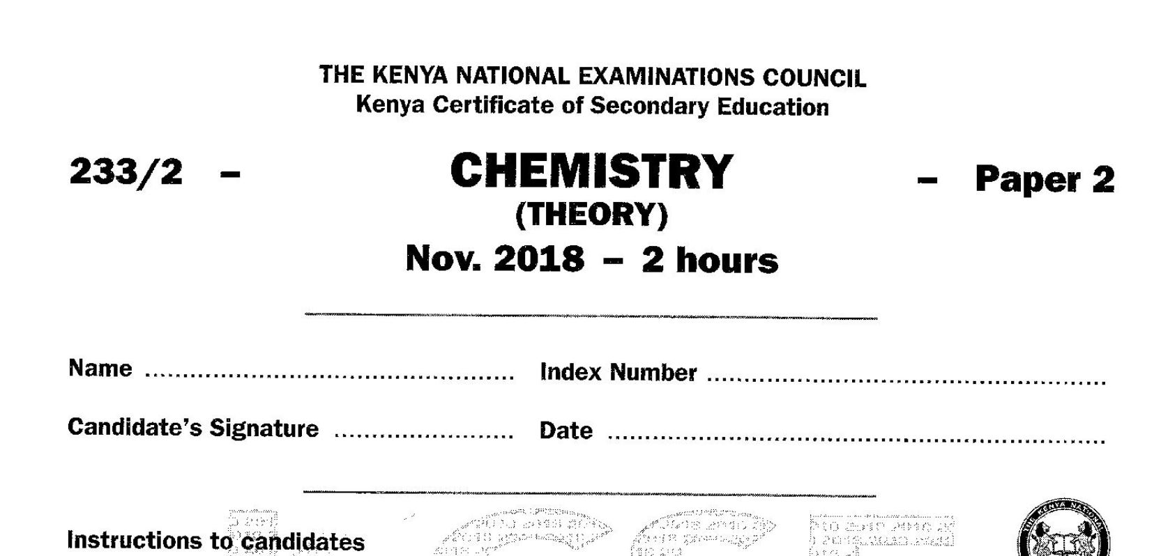 KCSE Chemistry Paper 2, 2018 with Marking Scheme (Answers)