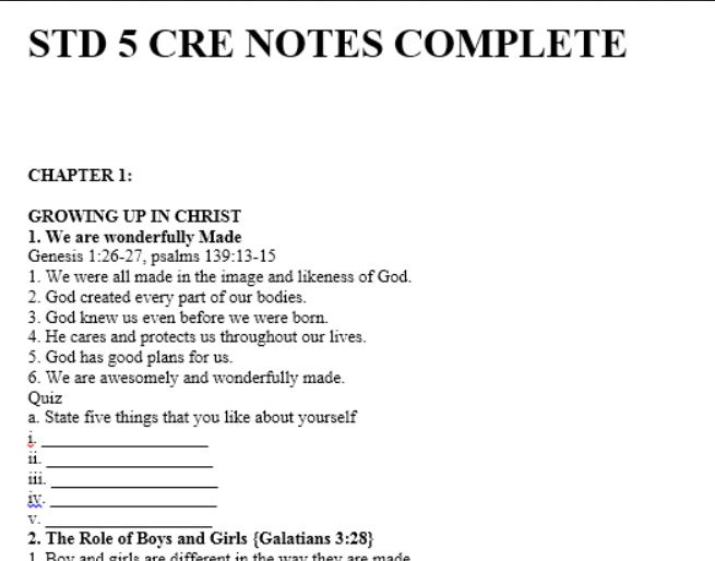 Class 5 CRE class notes