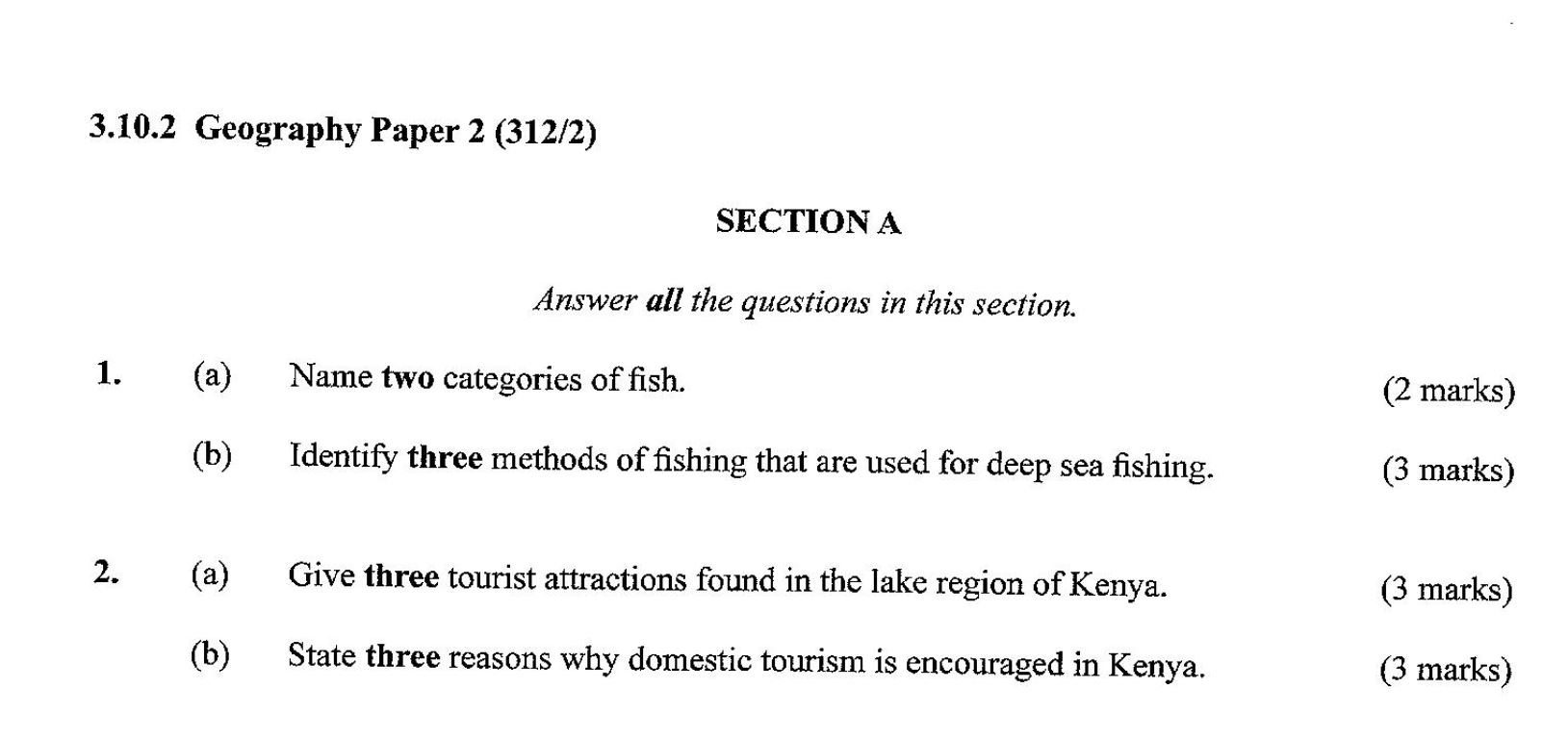 KCSE Geography Paper 2, 2018 with Marking Scheme (Answers)
