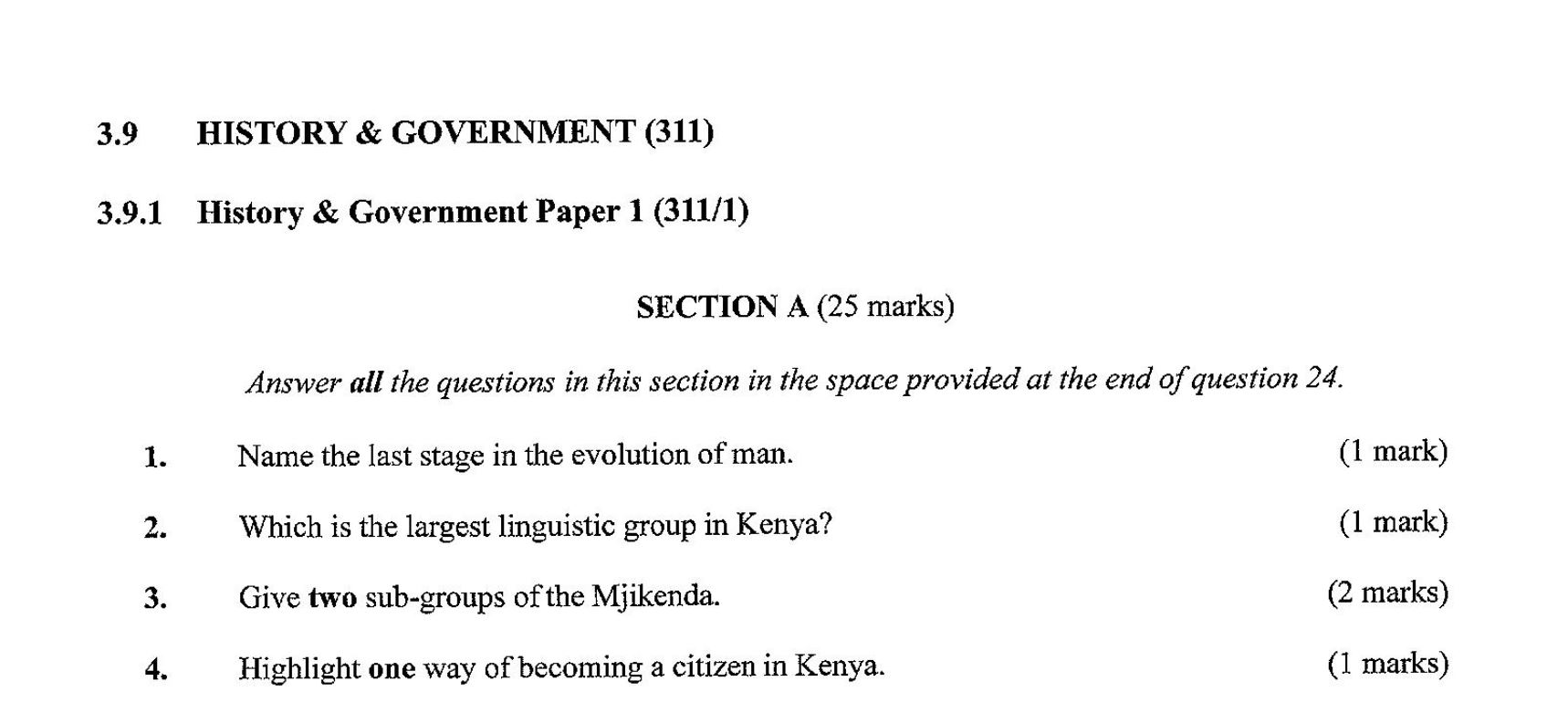 KCSE History Paper 1, 2018 with Marking Scheme (Answers)