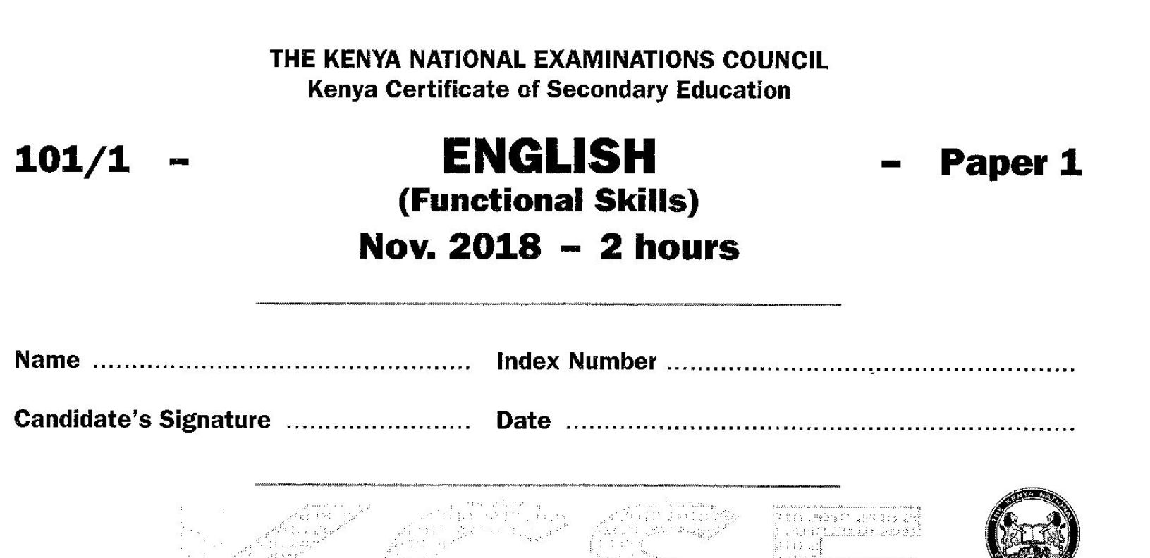 KCSE English Paper 1, 2018 with KNEC Marking Scheme (Answers)