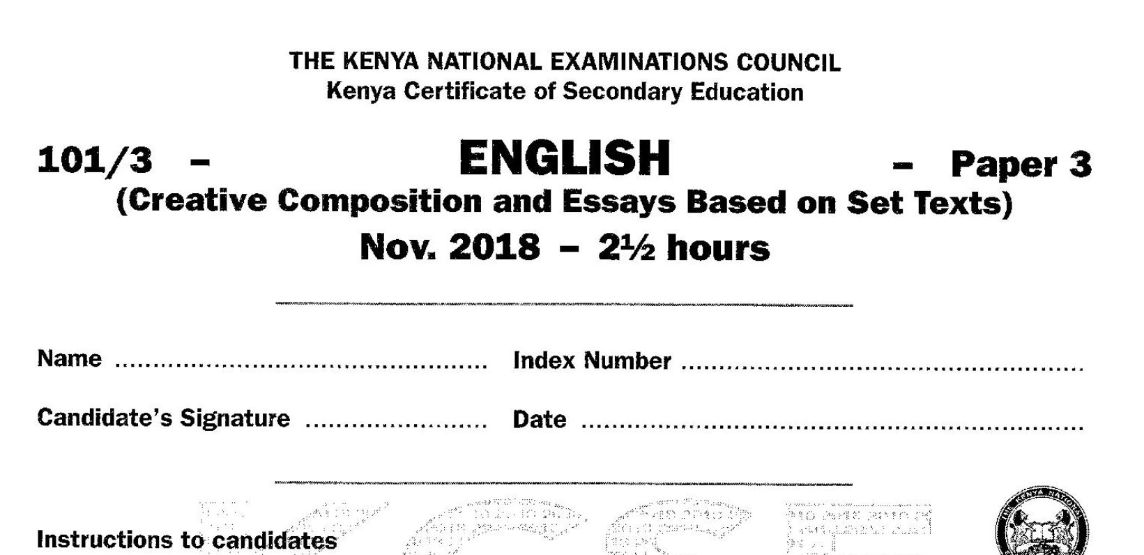 KCSE English Paper 3, 2018 with KNEC Marking Scheme (Answers)