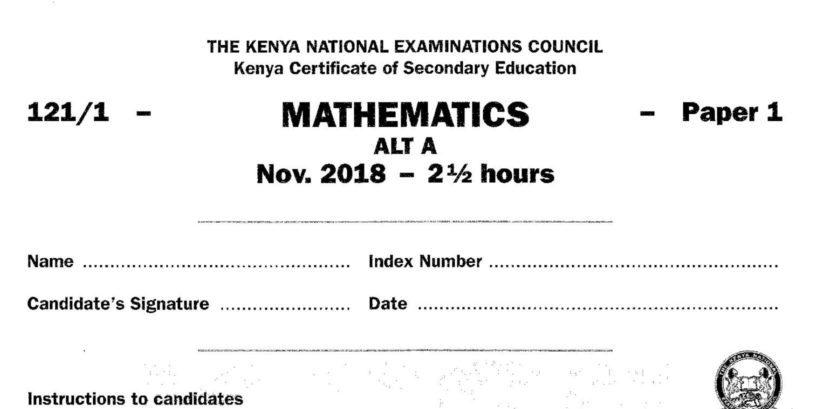 KCSE Mathematics Paper 1, 2018 with KNEC Marking Scheme (Answers)