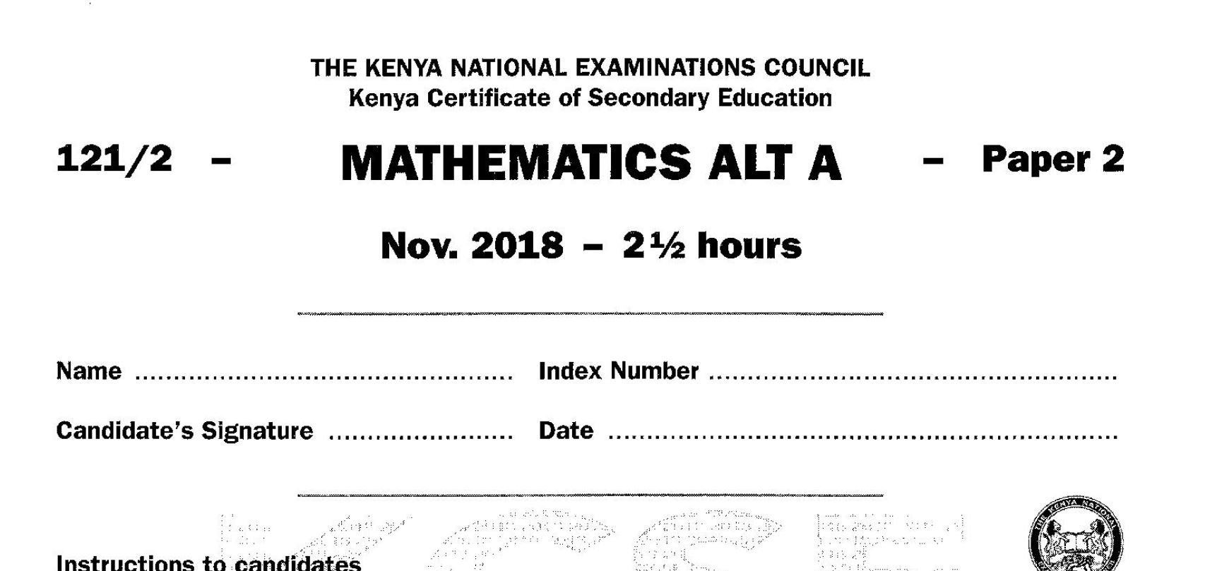 KCSE Mathematics Paper 2, 2018 with KNEC Marking Scheme (Answers)