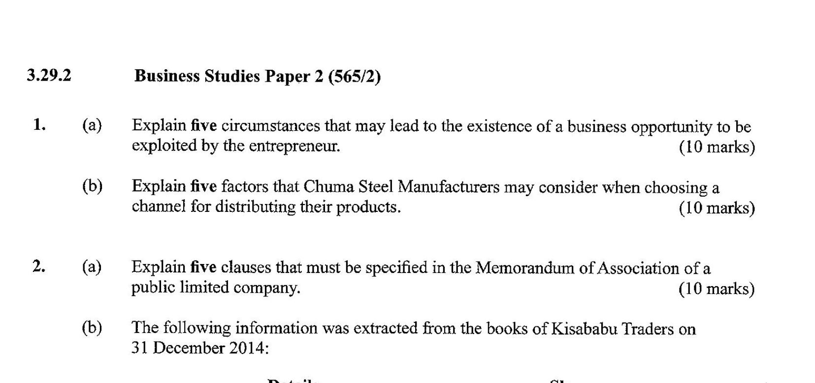KCSE Business Studies Paper 2, 2018 with Marking Scheme (Answers)
