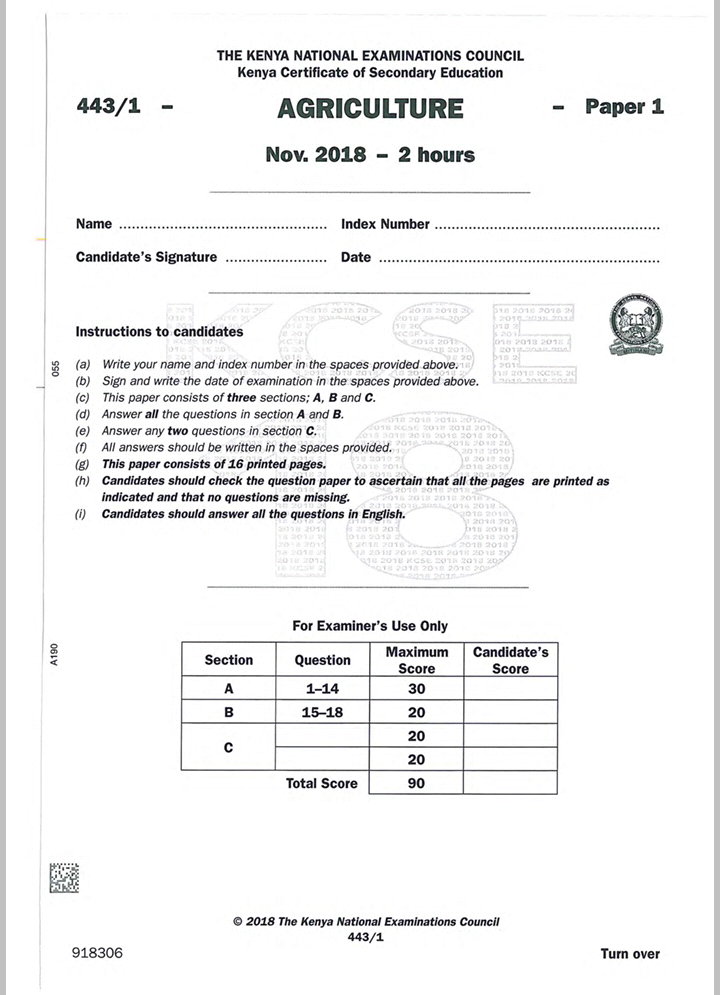 KNEC KCSE 2018 Agriculture Paper 1 2 Combined With Answers Muthurwa KNEC KCSE 2018 Agriculture Paper 1 2 Combined With Answers Muthurwa