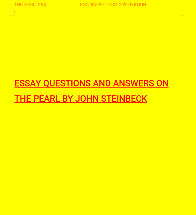 Question and Answers Guide to the Pearl