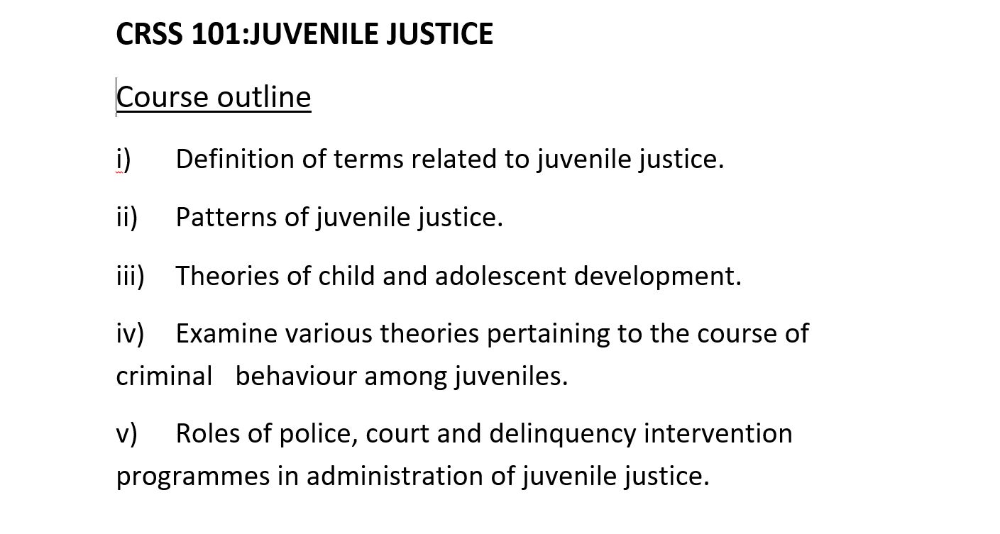 Notes on Introduction to juvenile justice system, CRSS 101