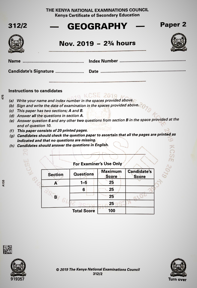 Knec Kcse 2019 Geography Paper 2 Past Paper