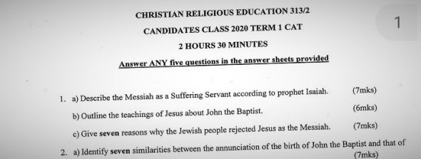 Maranda High School CRE Paper 2 Mid-Term 1 2020 Past Paper