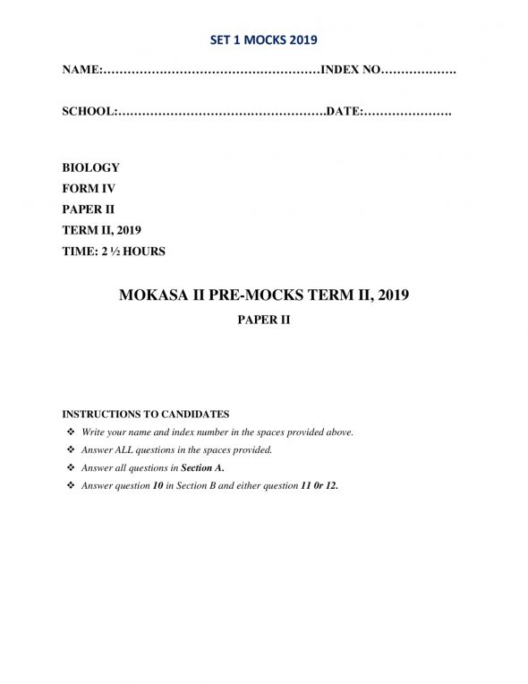 Biology Paper 2 Mokasa Pre-Mock 2019 (with answers)