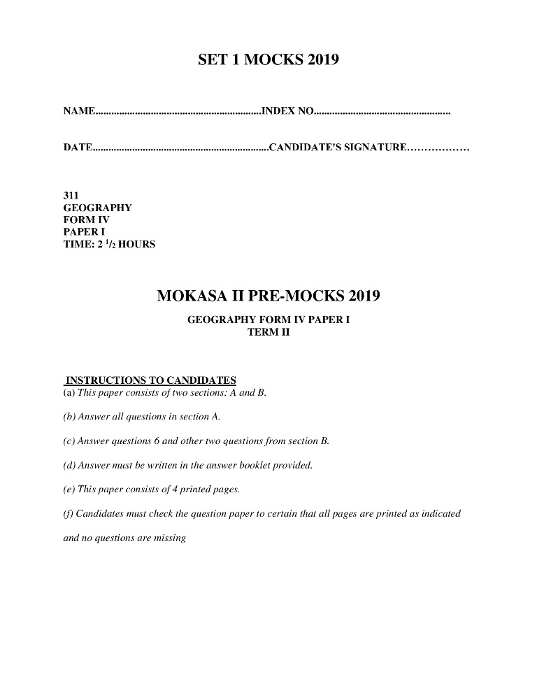 Geography Paper 1 Mokasa Pre-Mock 2019 (with answers)