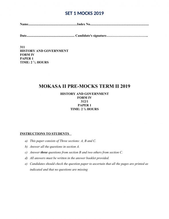 History Paper 1 Mokasa Pre-Mock 2019 (with answers)