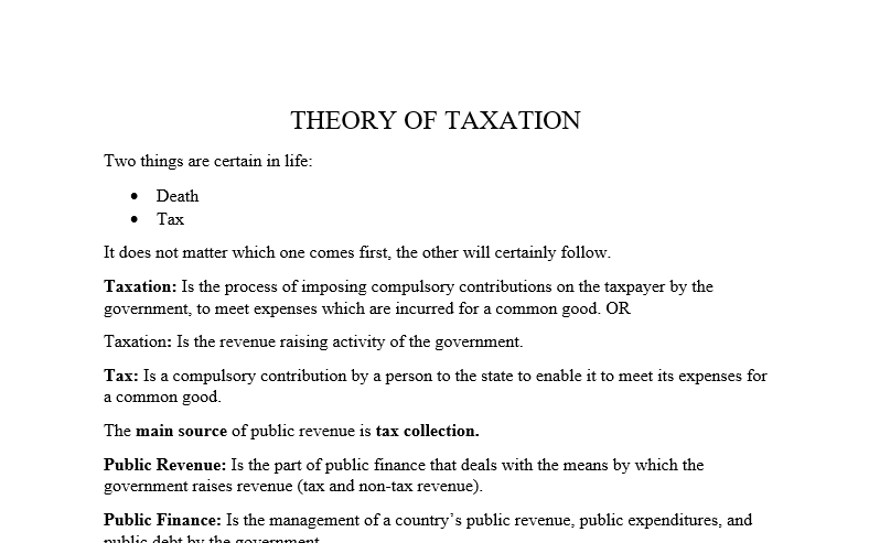 Introduction to taxation (theory of taxation notes)