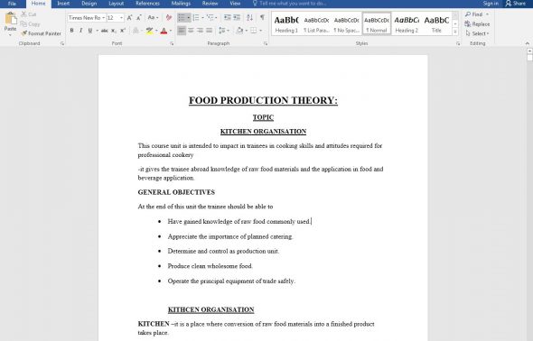 Food Production Theory Notes