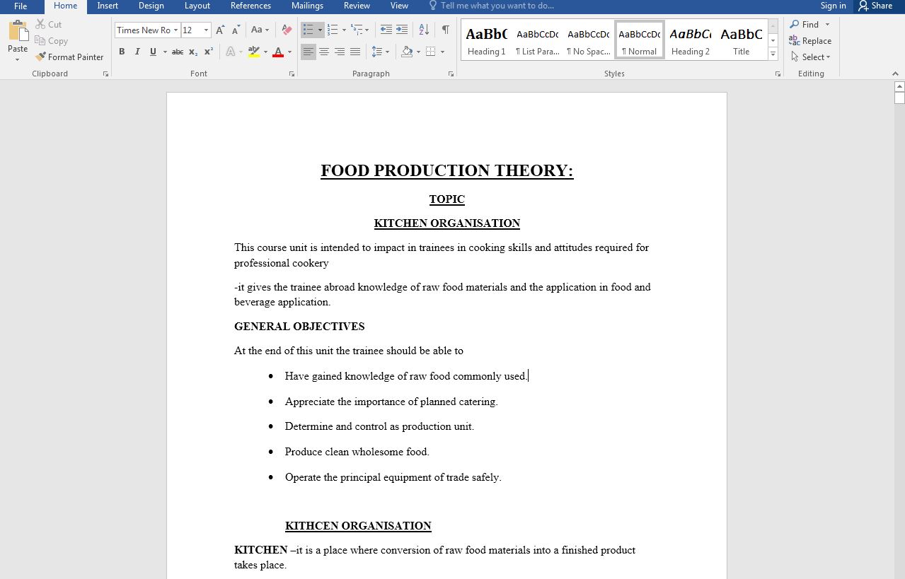 Food Production Theory Notes