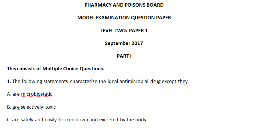Pharmacy and Poisons Board Model Exam Level Two Paper 1, 2017