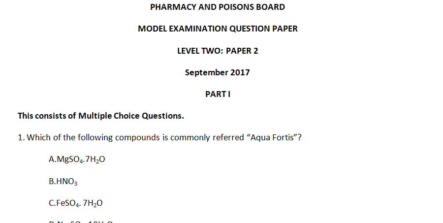 Pharmacy and Poisons Board Model Exam Level Two Paper 2, 2017