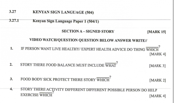 KNEC KCSE 2019 Kenyan Sign Language Paper 1 (Past Paper with Marking Scheme)