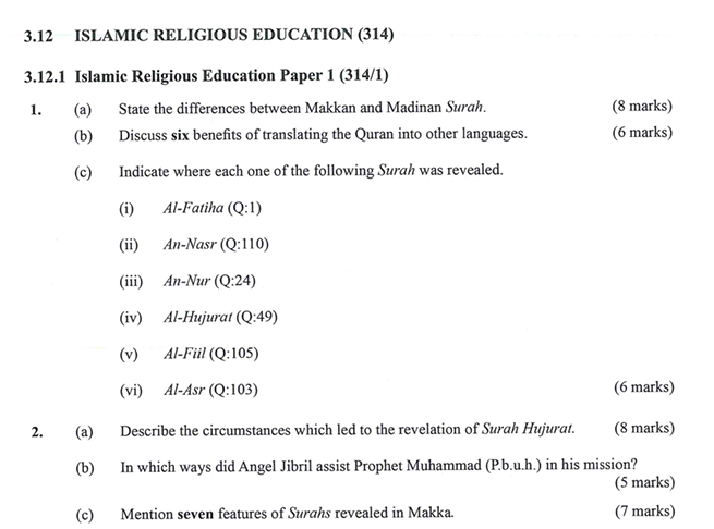 KNEC KCSE 2019 Islamic Religious Education Paper 1 (With Marking Scheme)