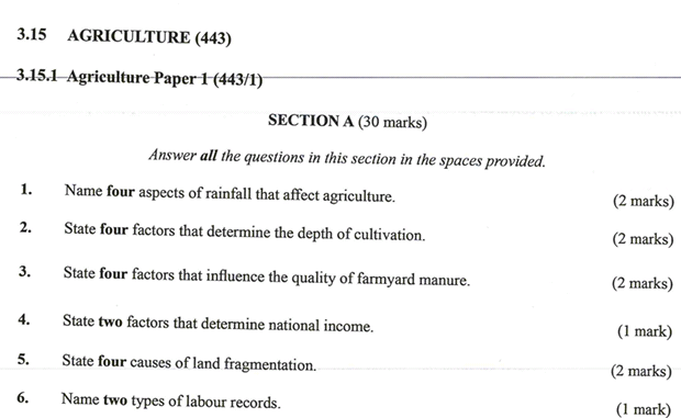 KNEC KCSE 2019 Agriculture Paper 1 (Past Paper with Marking Scheme)