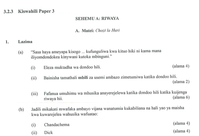 KNEC KCSE 2019 Kiswahili Paper 3 (Past Paper with Marking Scheme)