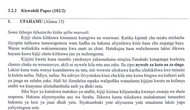 KNEC KCSE 2019 Kiswahili Paper 2 (Past Paper with Marking Scheme)