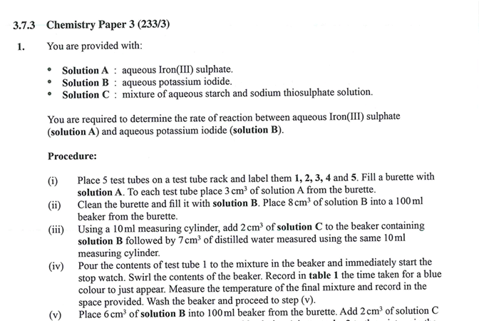 KNEC KCSE 2019 Chemistry Paper 3 (Past Paper with Marking Scheme)