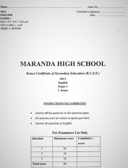 Maranda Pre-Mock English Form 4 Paper 1 (2020 Past Paper)