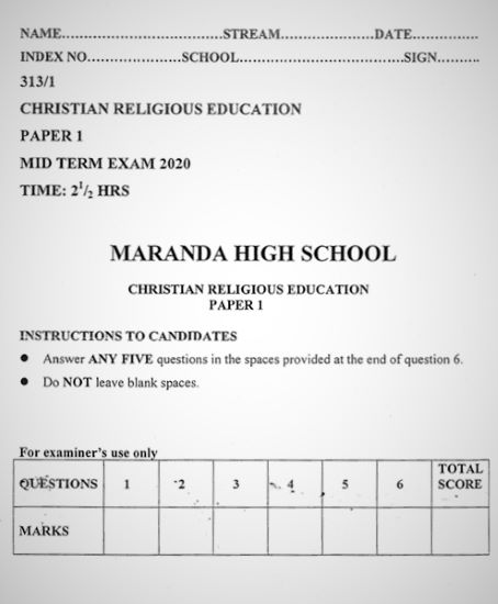 Maranda Pre-Mock Christian Religious Education Form 4 Paper 1 (2020 Past Paper)