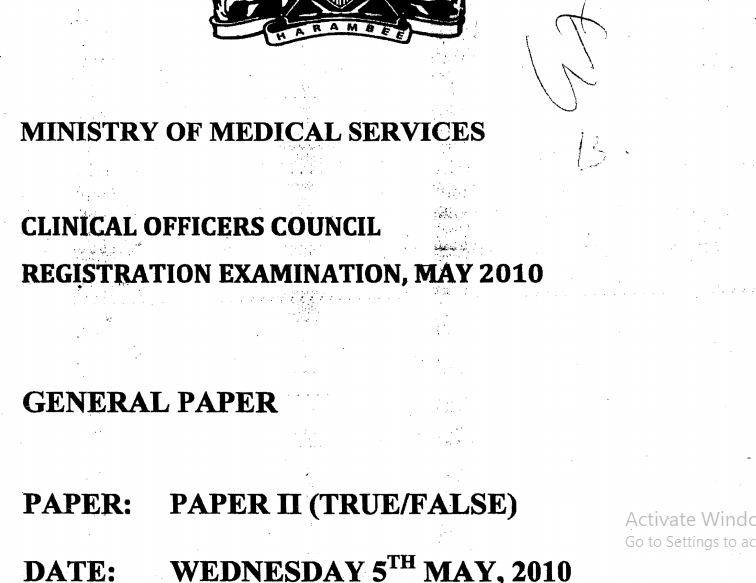 Clinical Officer Council (COC) Registration Exam Past Papers