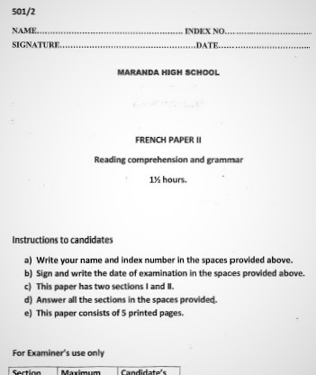 Maranda Post-Mock French Paper 2 2021 (With Marking Scheme)