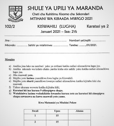Maranda Kiswahili Paper 2 2021 (With Marking Scheme)