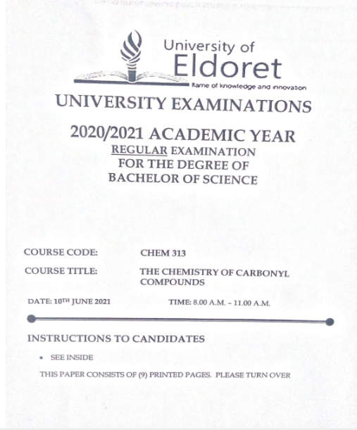 Chemistry of Carbonyl Compounds Examination 2021