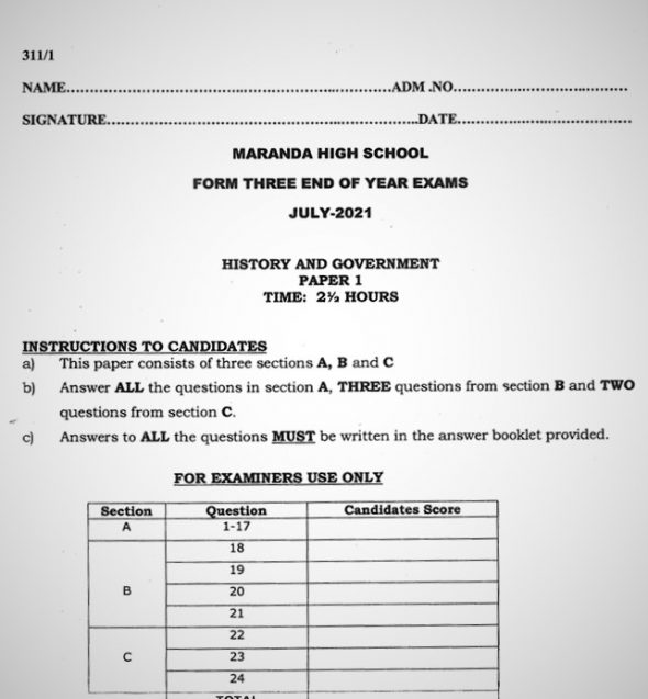 Maranda History & Government PP1 Form 3