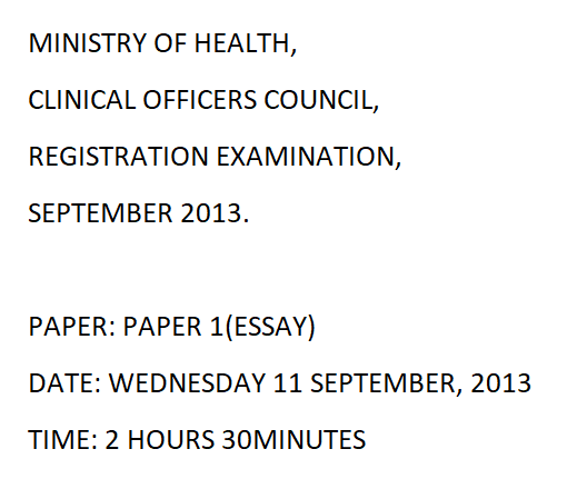 Clinical Officers Council (COC) Exam Past Paper 2013