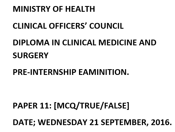Clinical Officers Council (COC) Exam Past Paper 2016