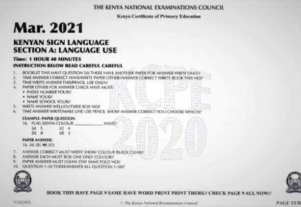 2020 KCPE KNEC Kenya Sign Language Past Paper