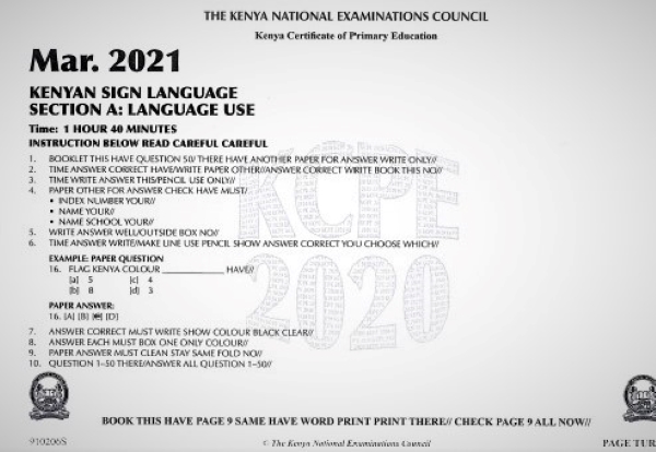 2020 KCPE KNEC Kenya Sign Language Past Paper