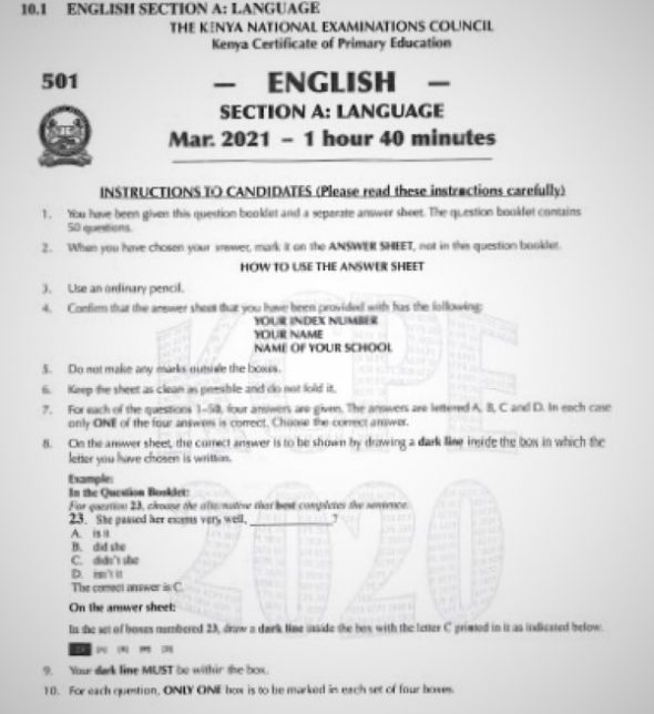 2020 KCPE KNEC English Past Paper